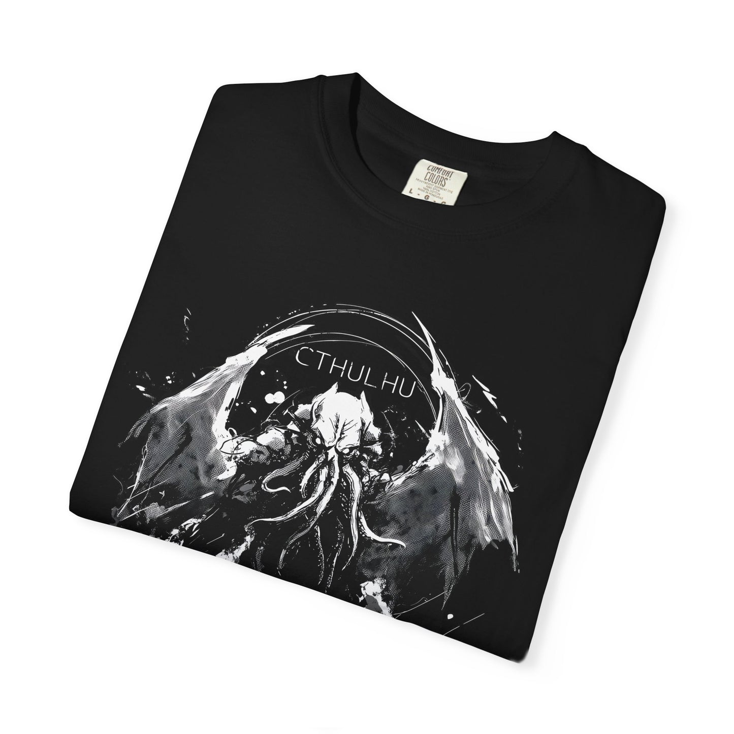 Cthulhu Cryptid Shirt Lovecraft Horror T-Shirt Garment Dyed Unisex Tee Cosmic Monster Graphic Black Occult Shirt