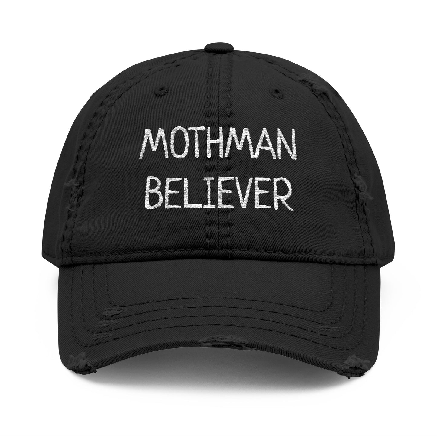 Mothman Believer Hat Black Distressed Hat for Cryptid Lovers Paranormal Fans Unisex Adjustable Gift Weirdcore UFO Urban Legend Style